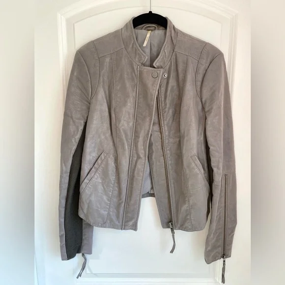Free People Cool & Clean Faux Suede Leather Jacket Grey Size 2 - Picture 3 of 11